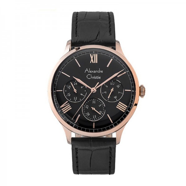 Alexandre Christie AC 6568 Rosegold Black Leather MFLRGBA